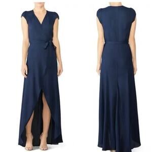 REFORMATION Navy Blue Chamomile Cap Sleeve Wrap High-Low Dress Size Small